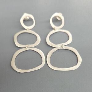 Sterling Silver Double-Link Drop Earrings - Silver